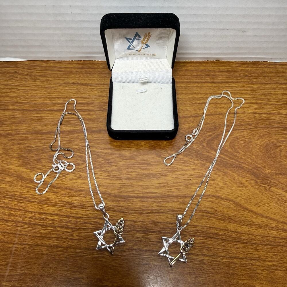 Set Of 2 Star of David Pendant Necklace 925 Silver